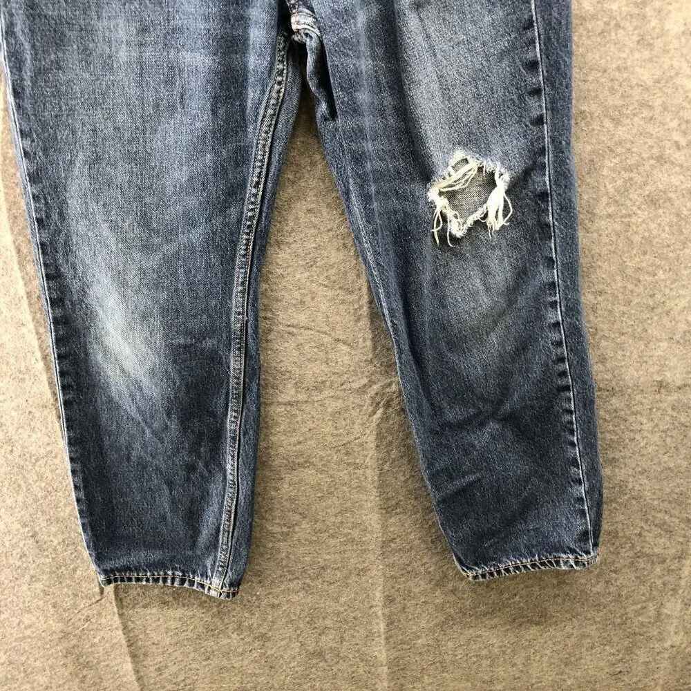 Uniqlo Girls Size 14 Slouchy Straight High Rise Jeans Distressed Blue‎ Youth